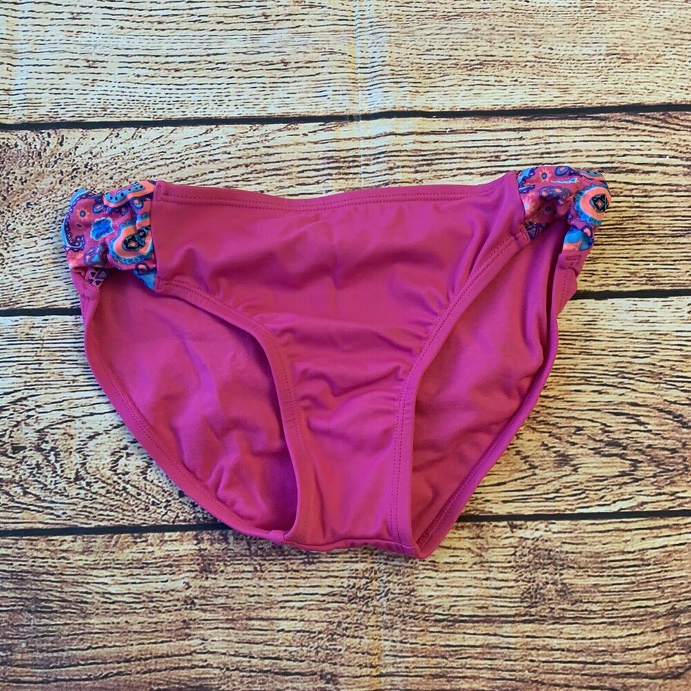 Justice Swim Bathing Suit Bikini Bottoms 12 Girl Pink Ruched